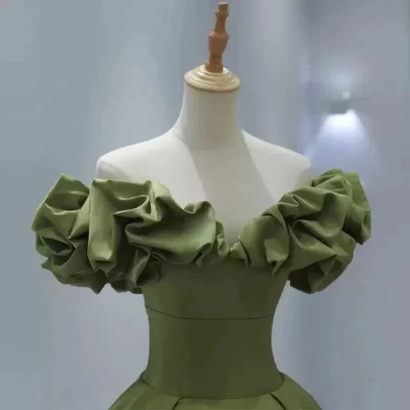 Statement Olive Green Off-Shoulder Ruffled Neckline Maxi - Picture 6 of 6